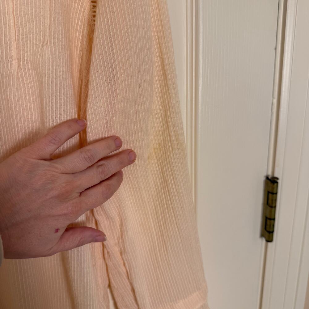 Faherty Willa Button Down Peasant Blouse Light Pink Pin Tuck Ruffle Collar Small - Picture 6 of 8